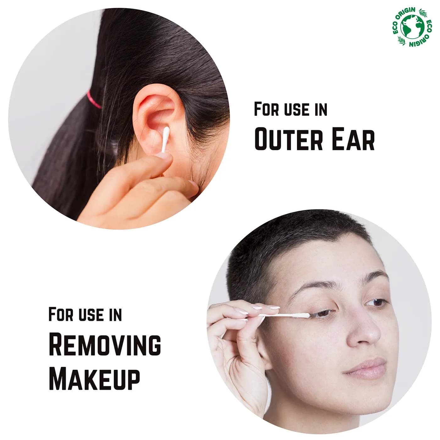 Usage images: outer ear and removing makeup