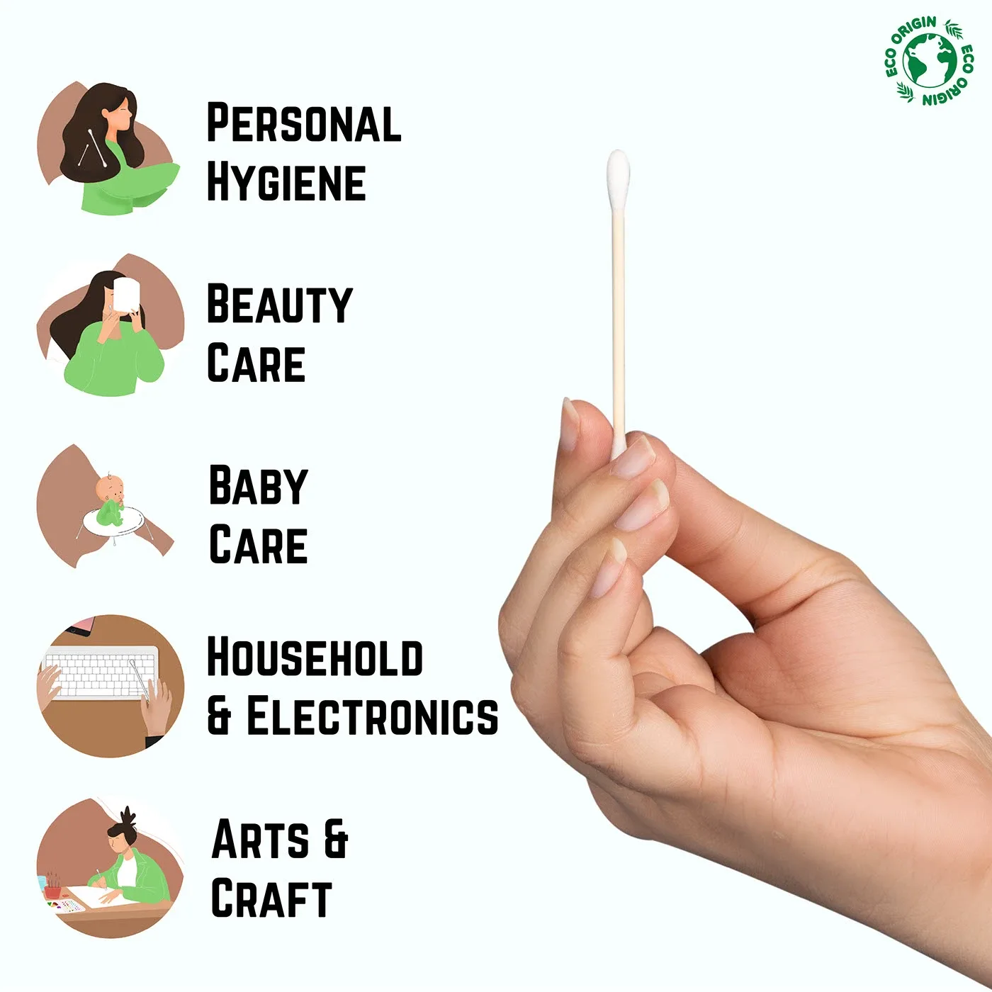 Uses infographic: hygiene, beauty, baby care, household, arts