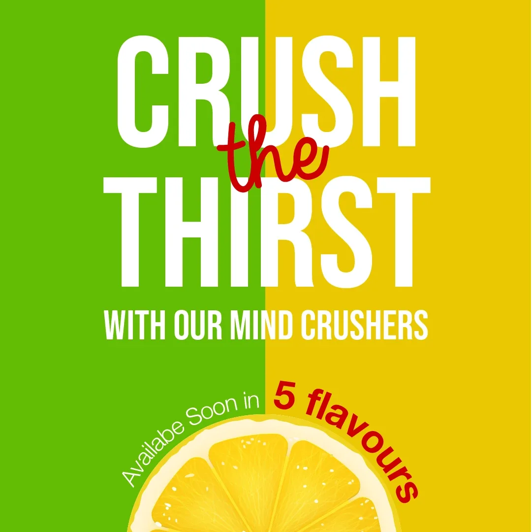 "Crush the Thirst" drink teaser on green and yellow with a lemon slice