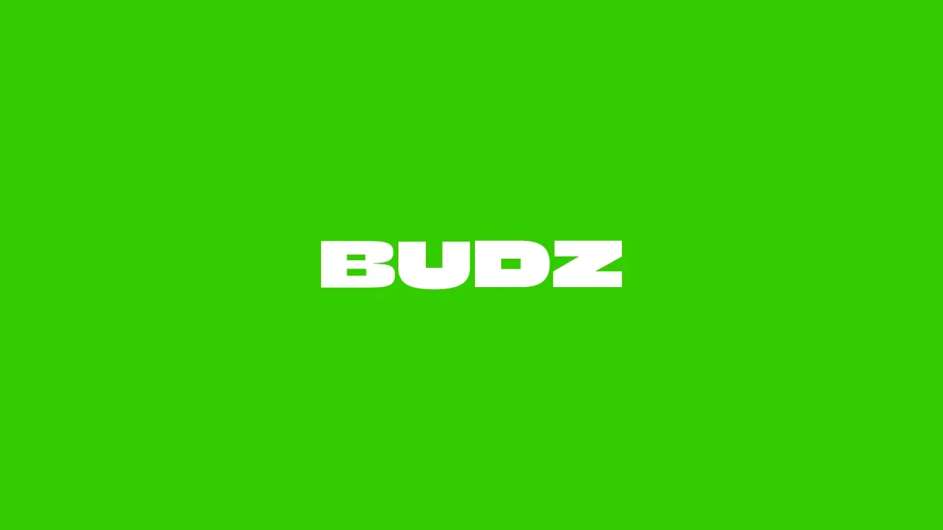 White Budz wordmark on bright green