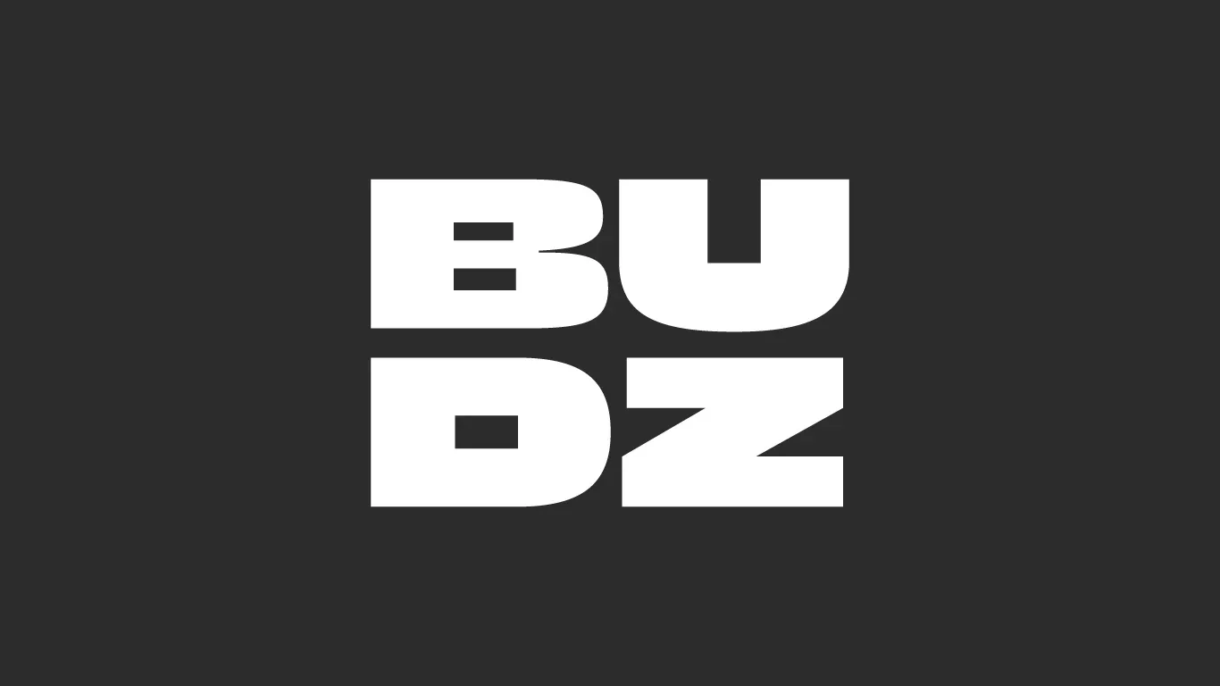 Stacked white BU DZ logo on charcoal