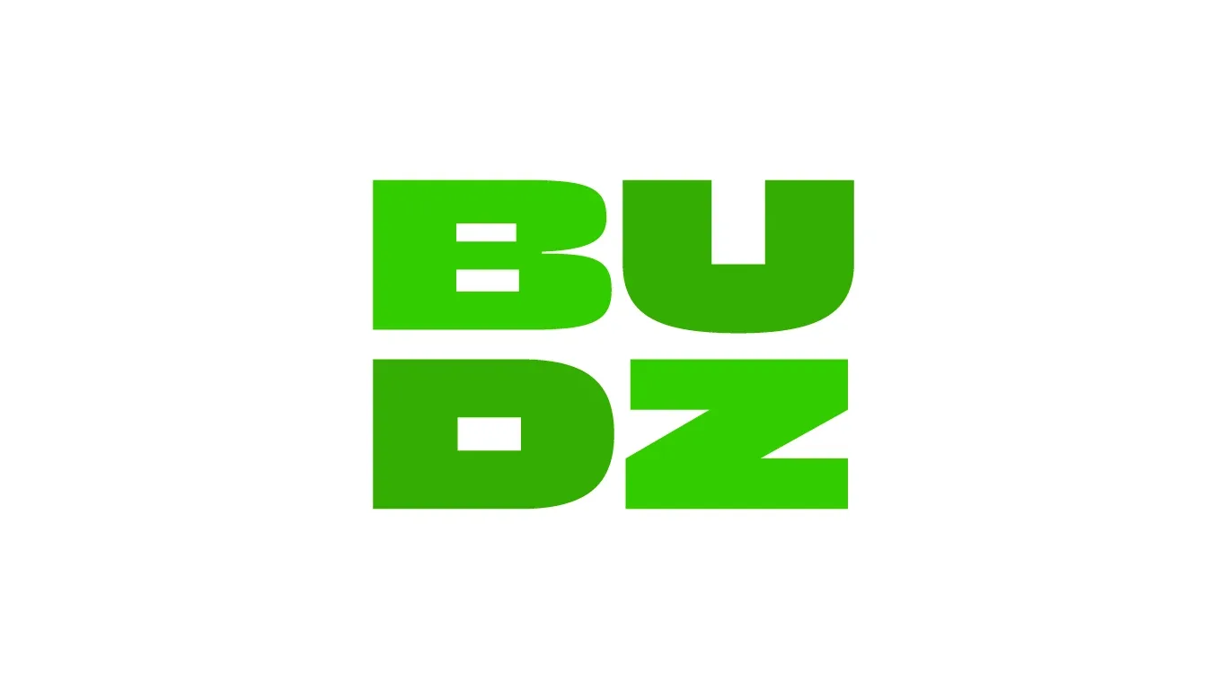 Stacked two-tone green BU DZ logo on white