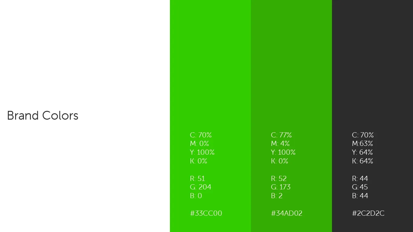 Budz brand colors with CMYK, RGB and hex values