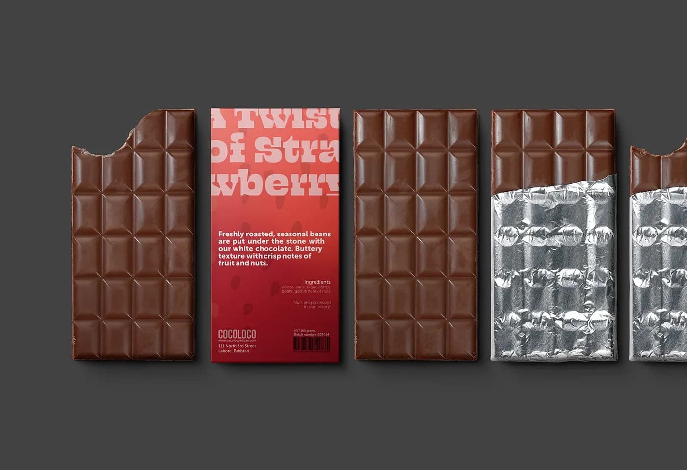 Back of the CocoLoco wrapper with product copy, ingredients and barcode