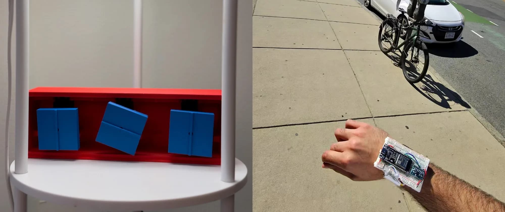 Beacon with rotated cubes beside the sensing band worn outdoors