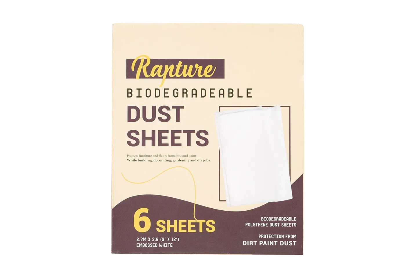 Front of the Rapture Biodegradable Dust Sheets box, pack of 6