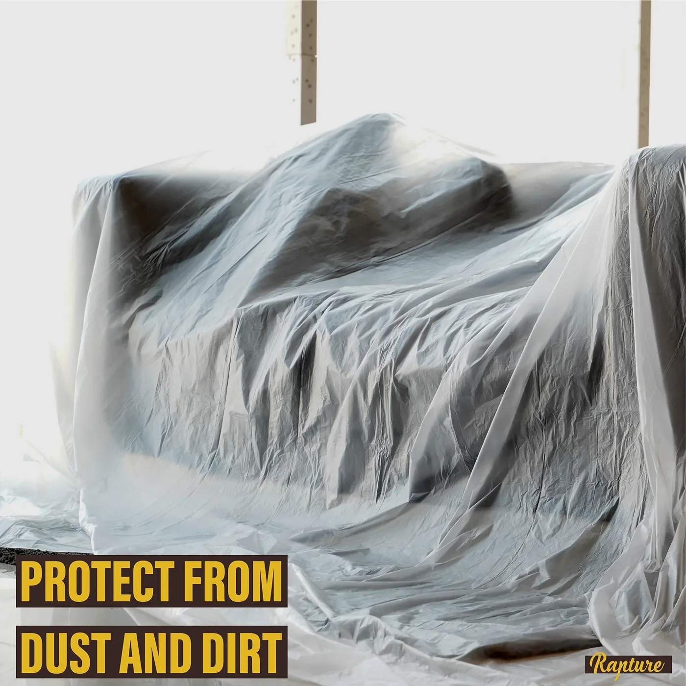 Covered sofa with Protect From Dust and Dirt headline