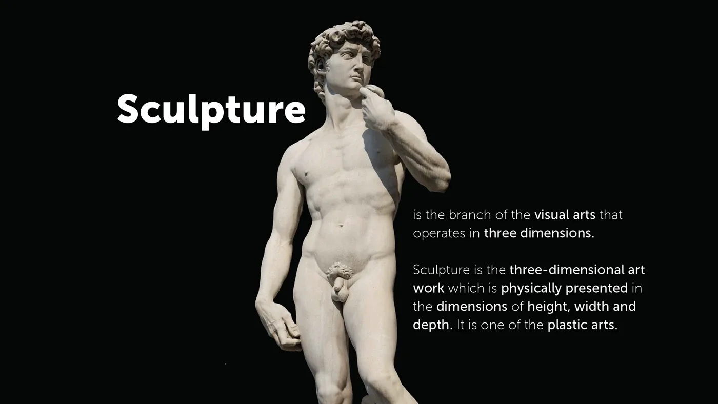 Slide defining sculpture beside Michelangelo's David