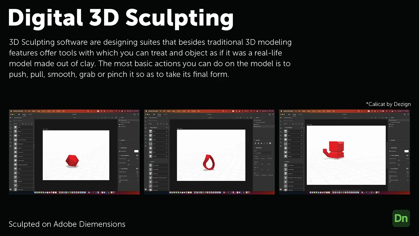 Slide on digital sculpting with Adobe Dimension screenshots