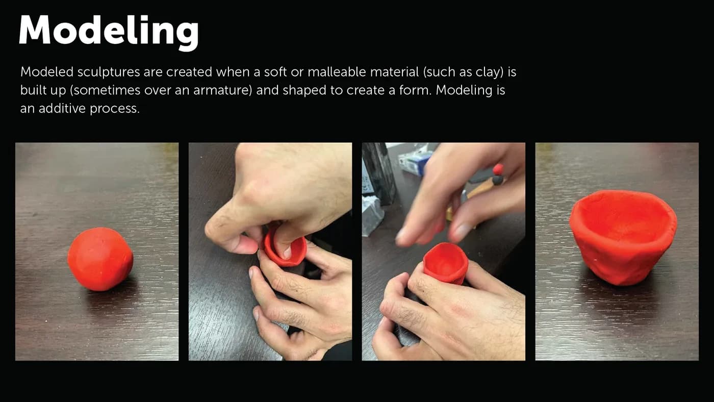Slide showing a red clay ball modeled into a bowl