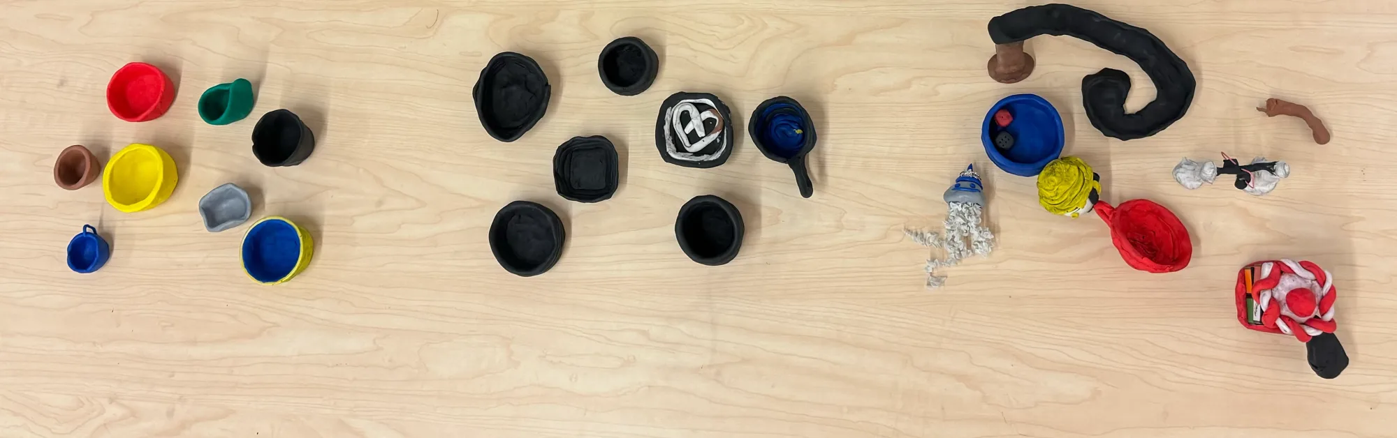 Overview of all clay pieces made in the workshop