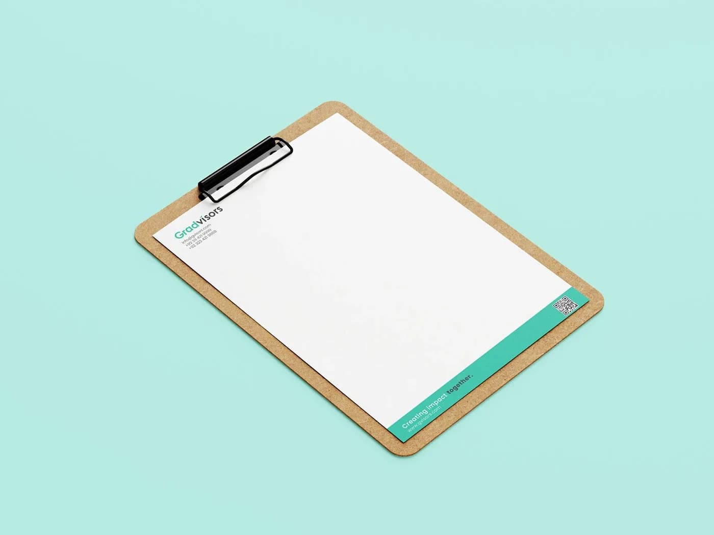 Gradvisors letterhead on a clipboard with a green footer band