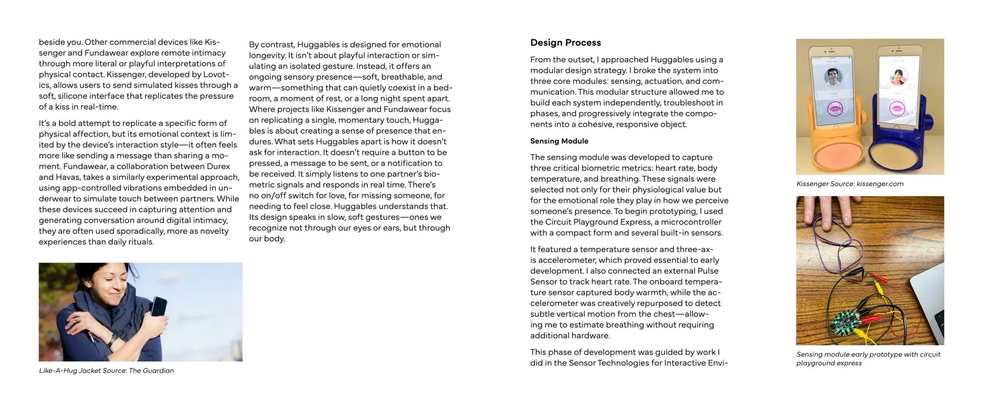 Design process spread with early sensing module photos