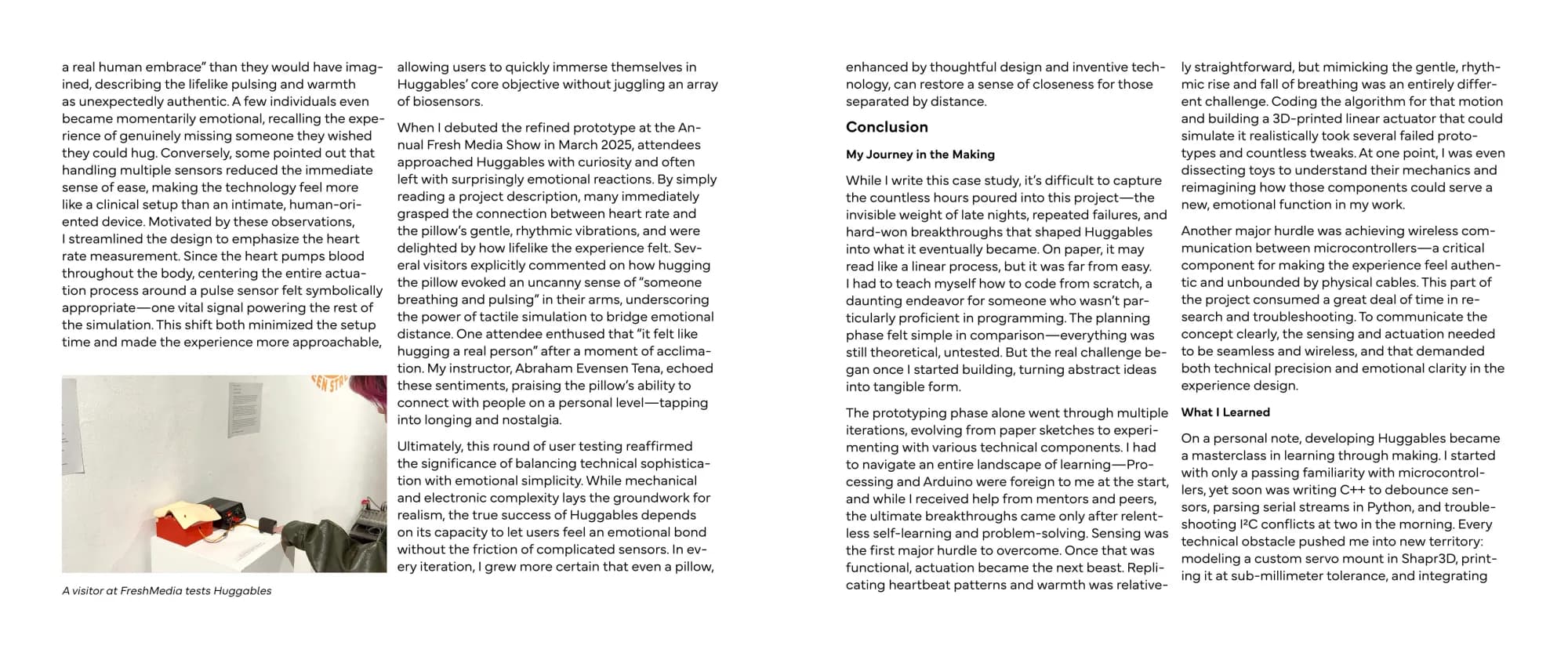 Conclusion spread with a photo of the exhibited prototype