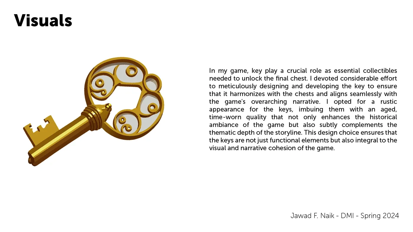 Rustic gold ornamental key designed as the game's collectible