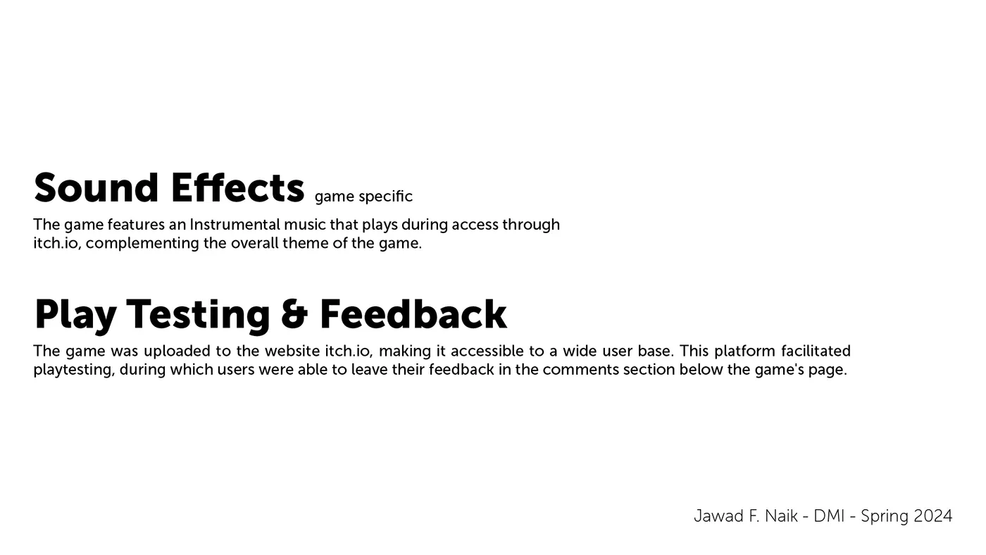 Slide covering sound effects and playtesting on itch.io