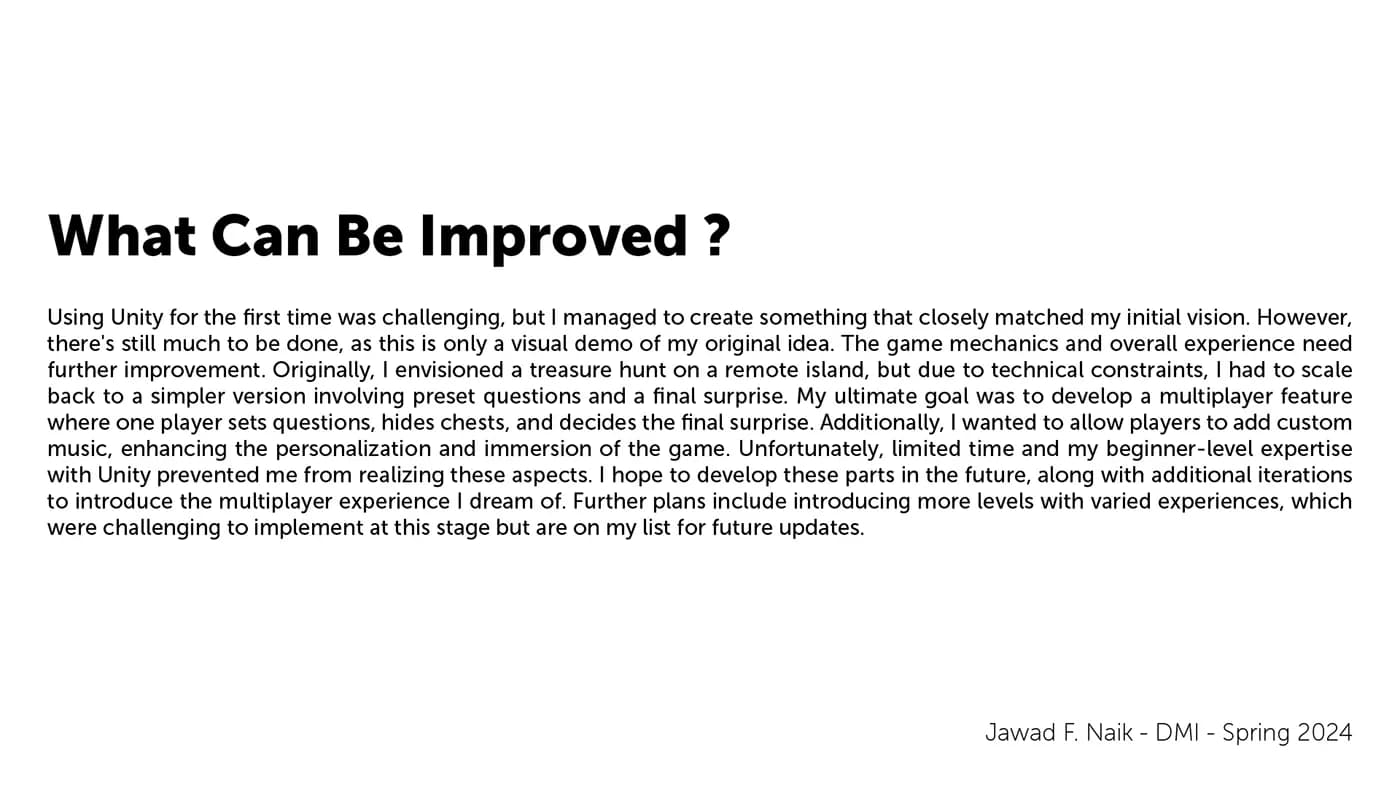 Slide reflecting on what could be improved in the game