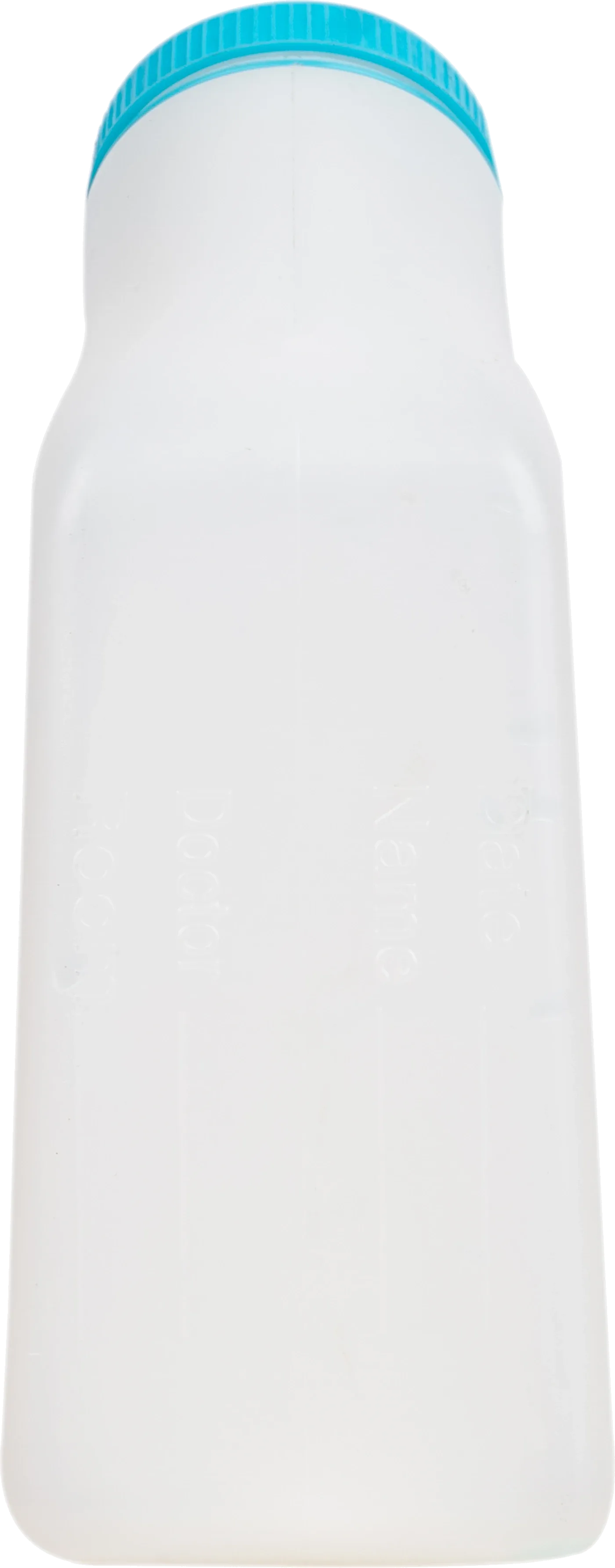 Side view of a white urinal bottle on black