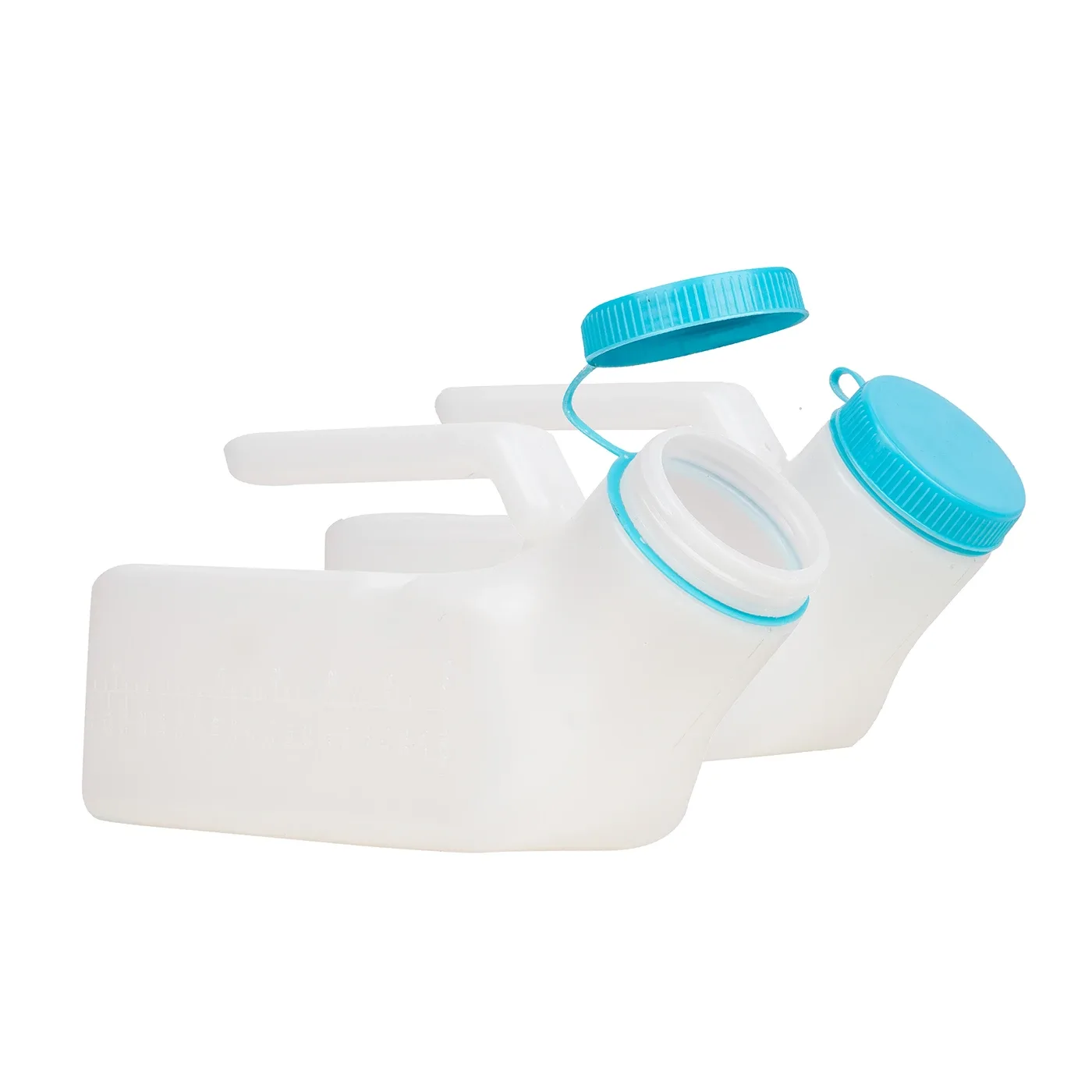 Two urinal bottles, one with the cap open