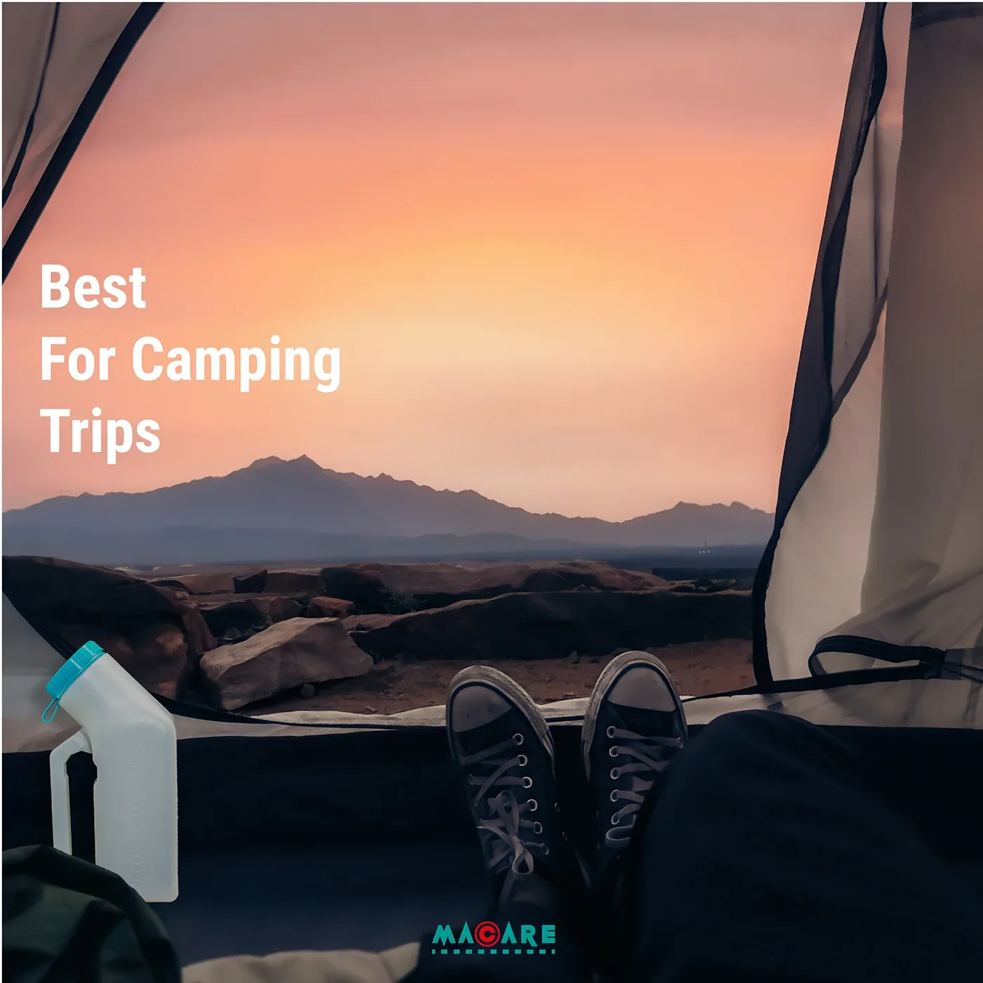 Bottle inside a tent at sunset, Best For Camping Trips