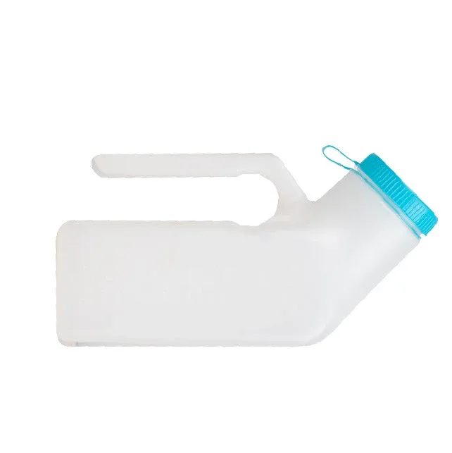 Urinal bottle lying flat on white