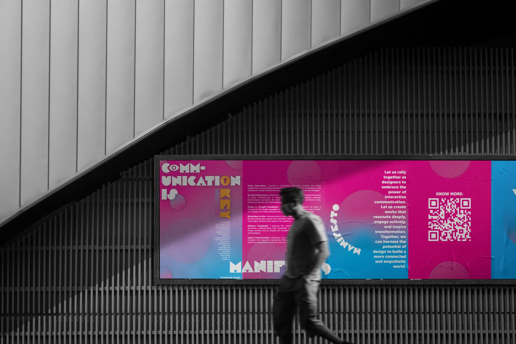 Manifesto posters in a subway billboard mockup with a passerby