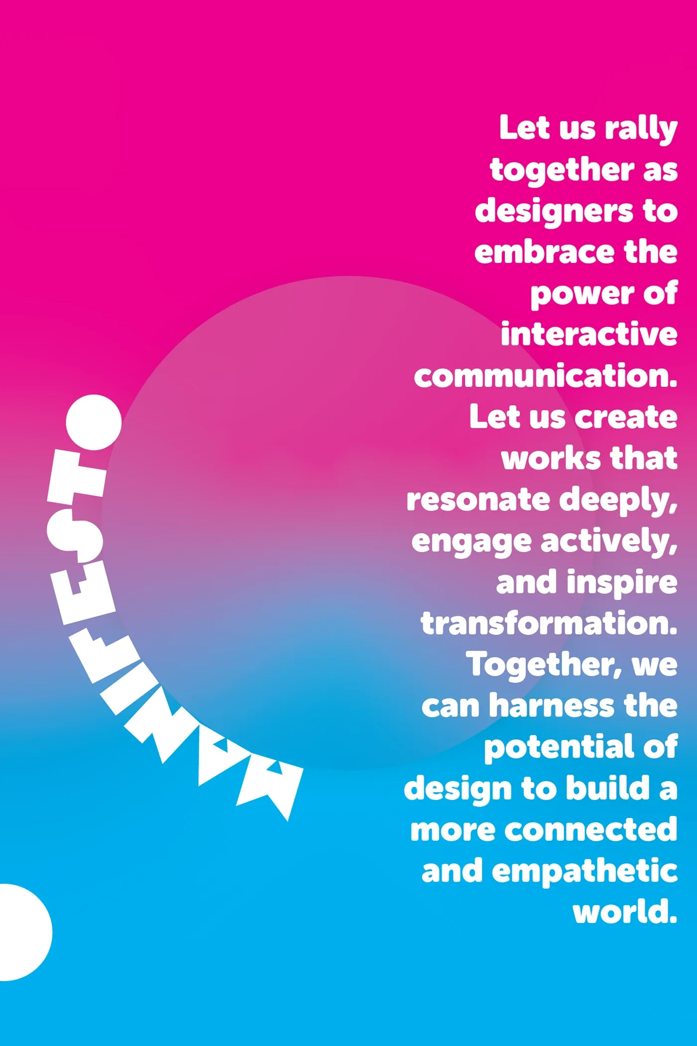 Blue poster with a call for designers to rally together