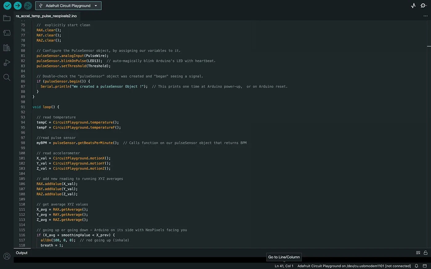 Arduino code reading sensors and averaging values