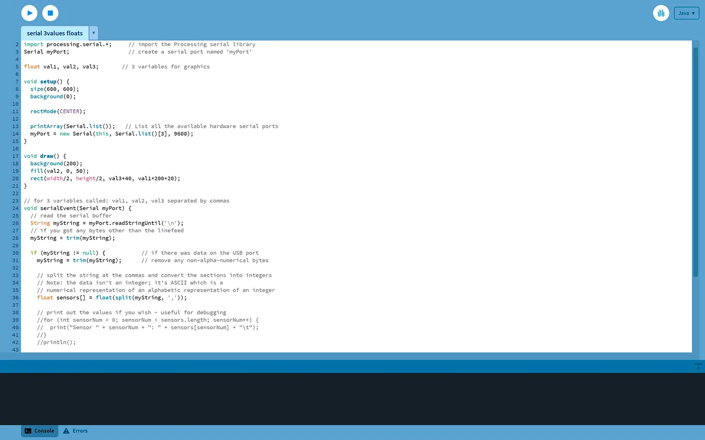 Processing sketch drawing a shape from sensor values