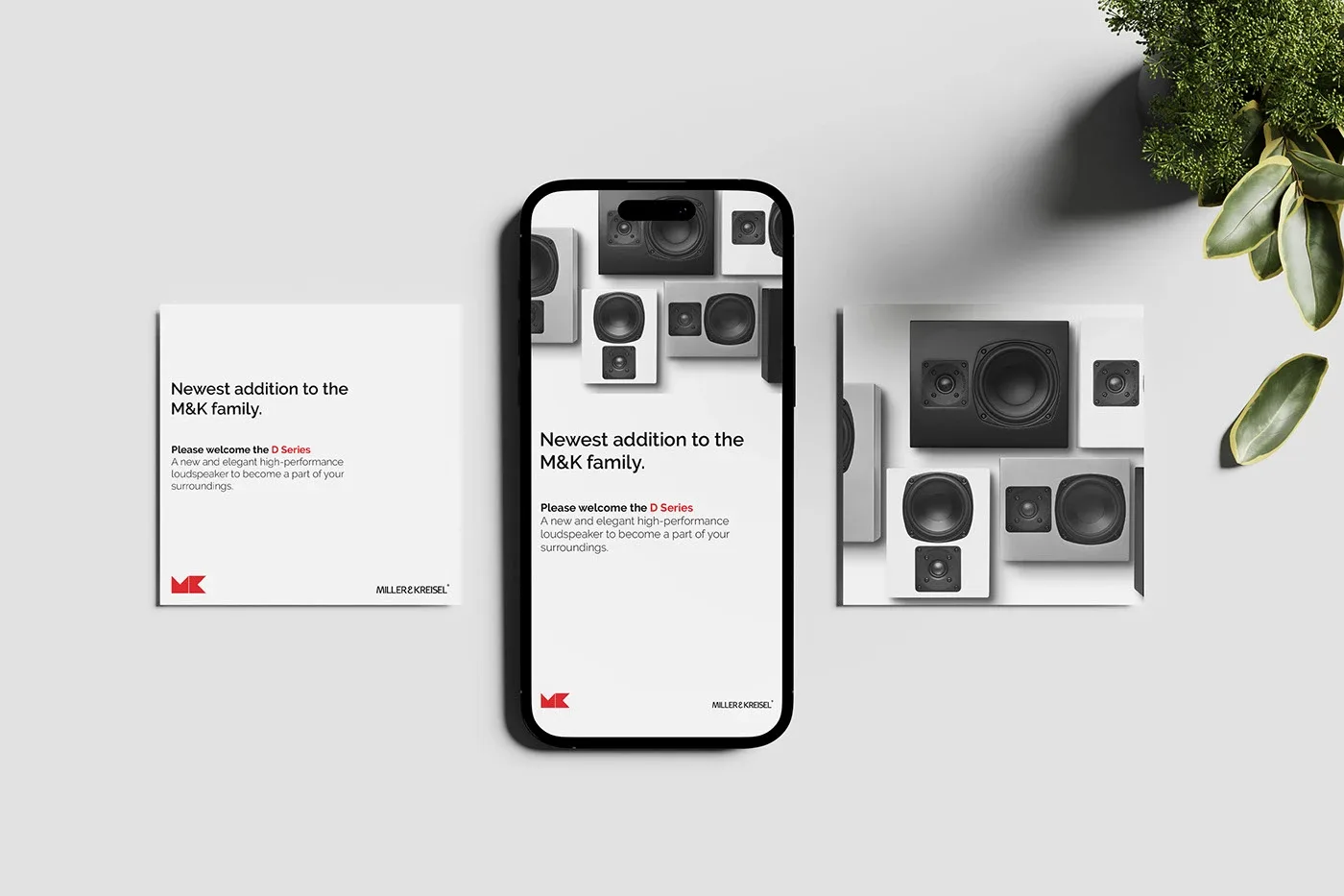 White D Series launch posts with a grid of speakers on a phone