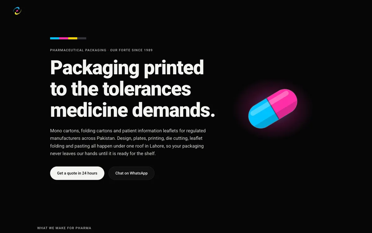 The pharmaceutical packaging landing page