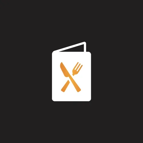 White menu card with orange crossed knife and fork