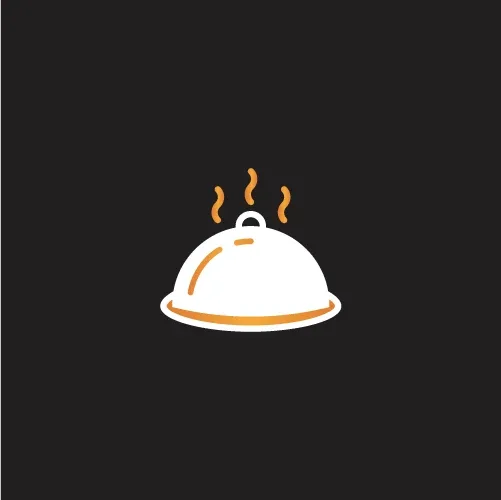 Steaming white cloche with an orange rim and steam lines