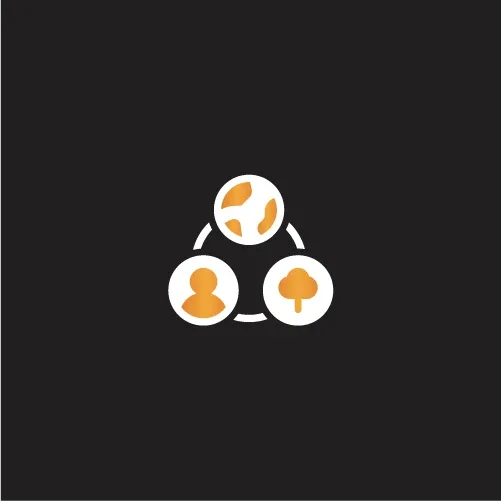 Network of globe, person and tree icons in orange and white