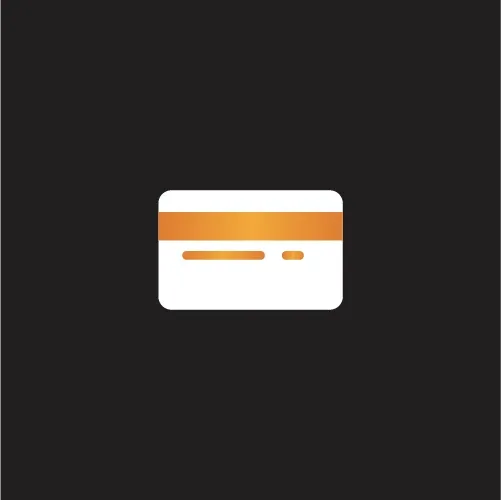 White payment card with an orange magnetic stripe
