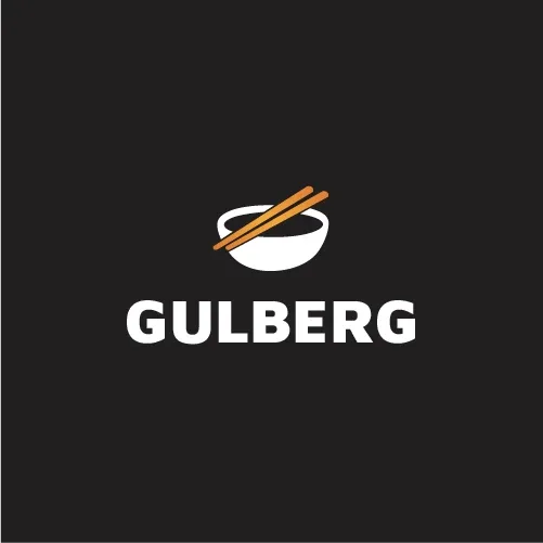 Bowl and chopsticks mark above the word "Gulberg"