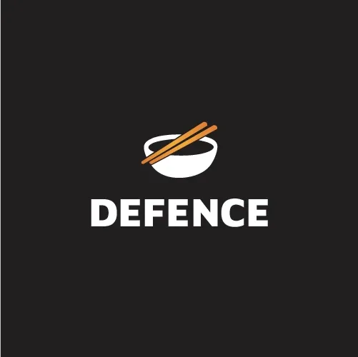 Bowl and chopsticks mark above the word "Defence"