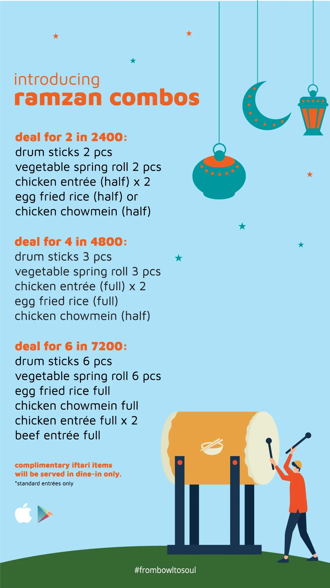 Ramzan combos menu listing deals for 2, 4 and 6 people