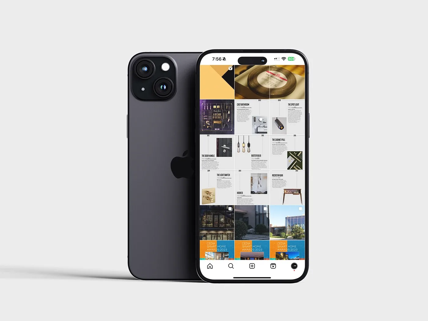 TGS feed on a phone with a product timeline series and CEDIA posts