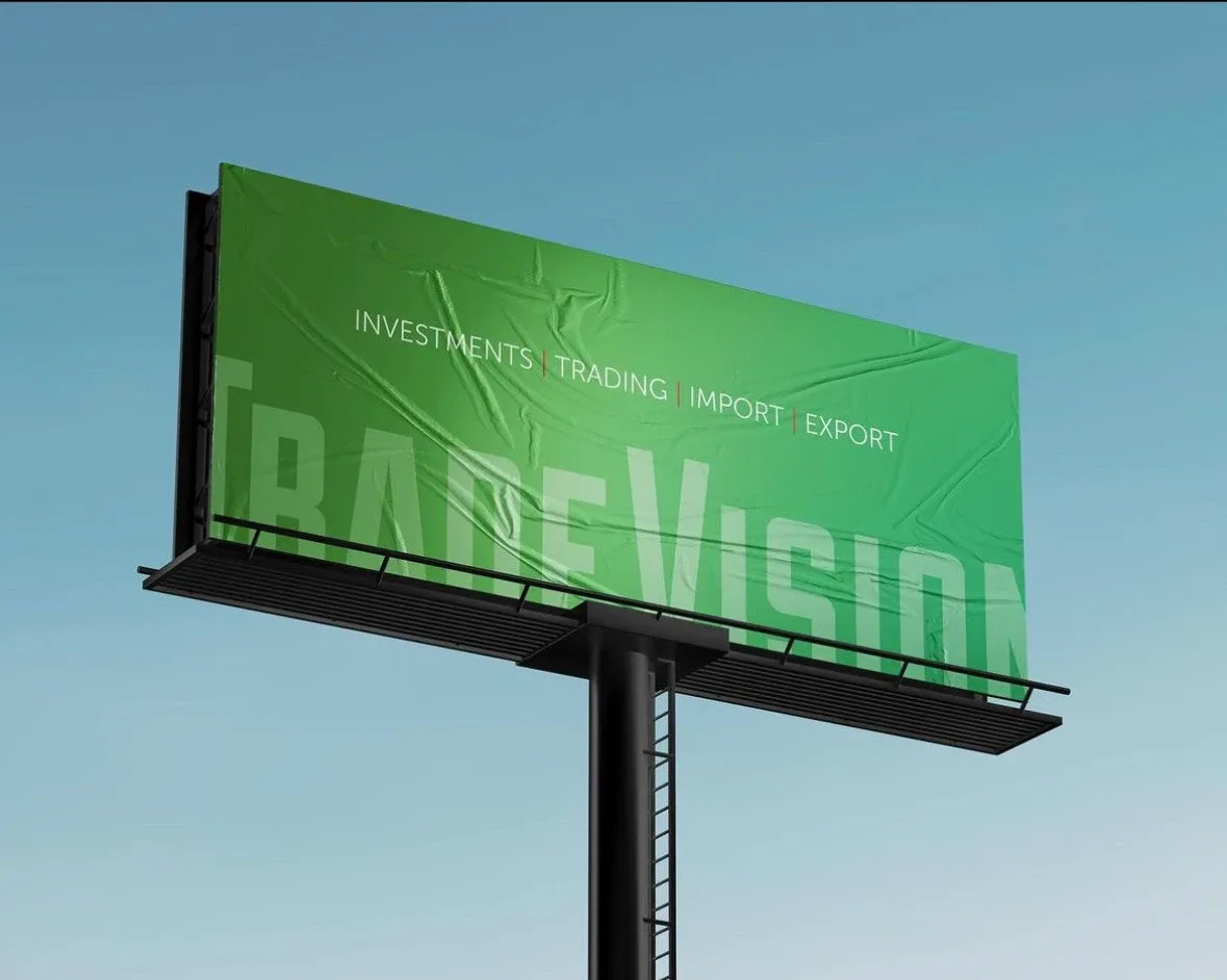 Green TradeVision billboard listing investments, trading, import and export