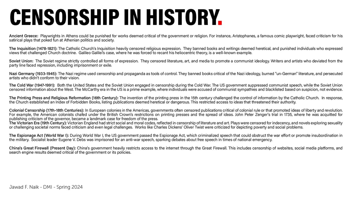 Case study page on censorship in history