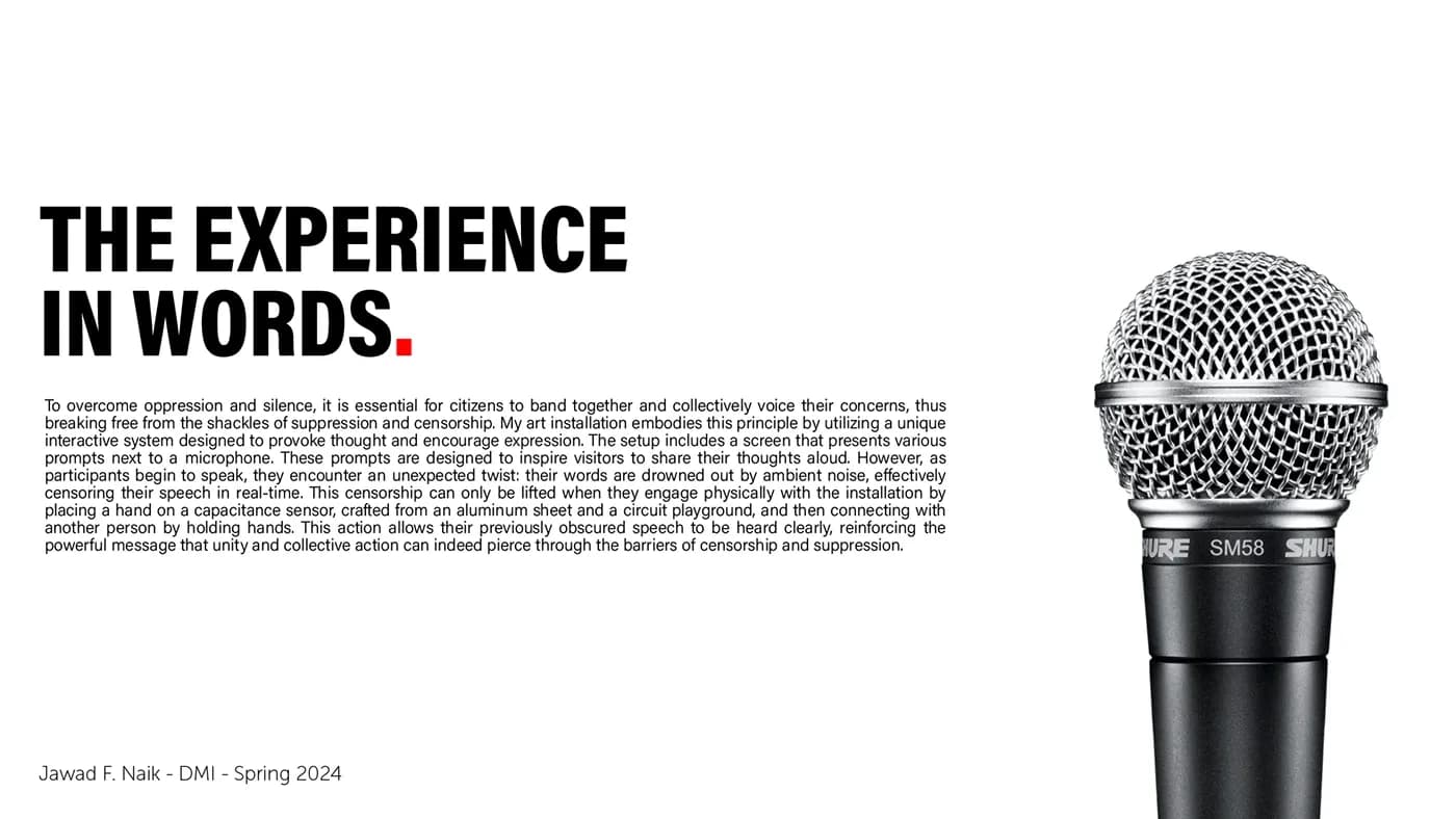 Case study page: The Experience in Words, with a microphone