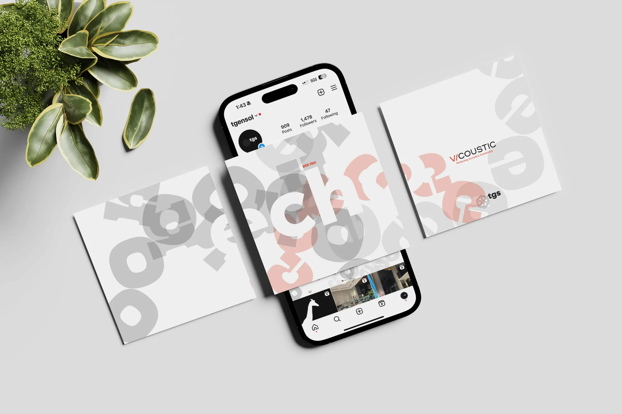 Vicoustic echo social posts on a phone showing the tgensol Instagram profile