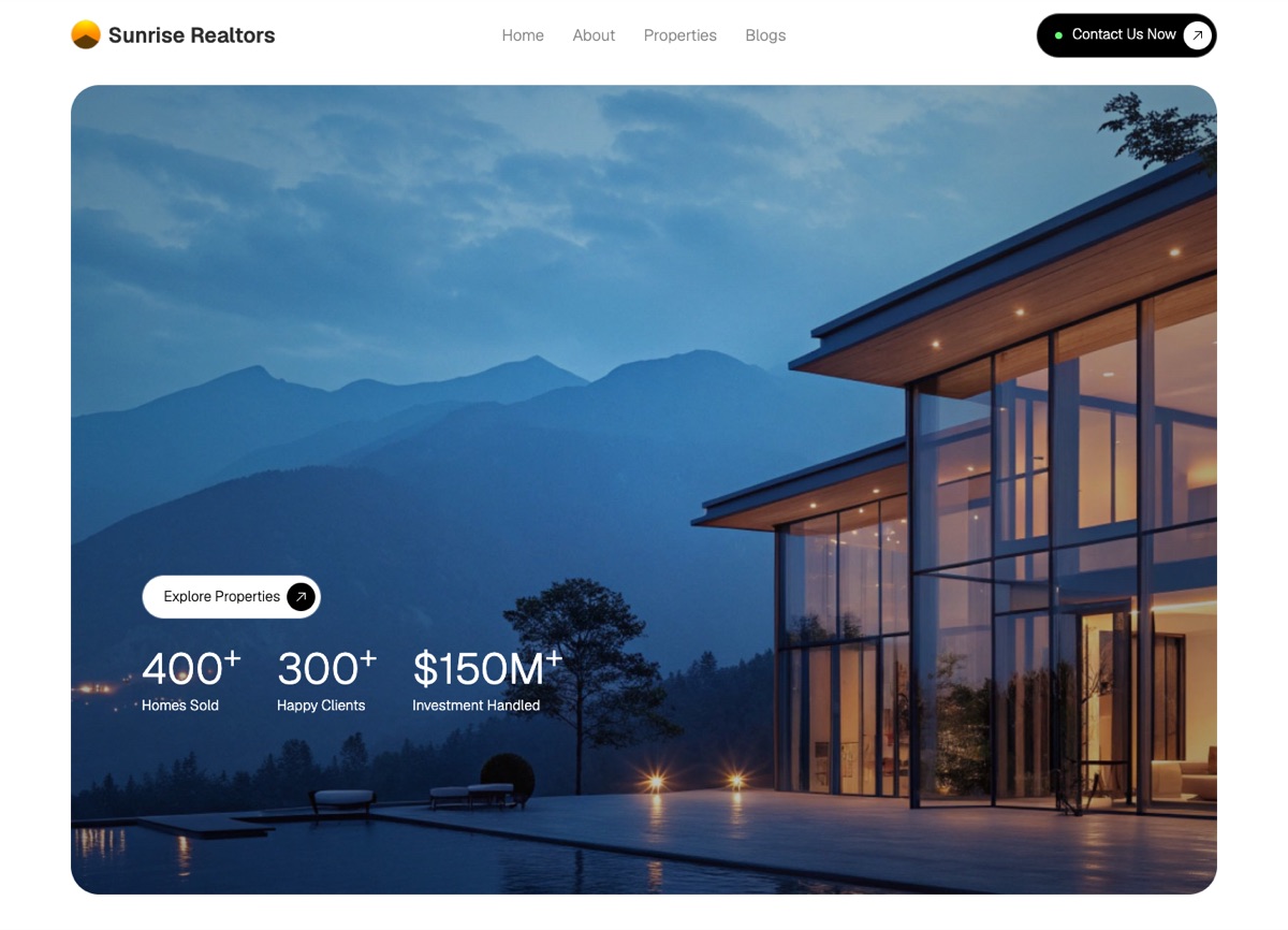 Sunrise Realtors website, designed and built by Jawad Farooq Naik